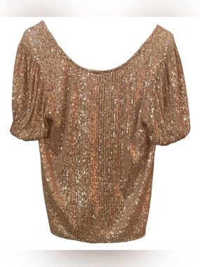 AUW Rose Gold Sequin Puff Sleeve Blouse